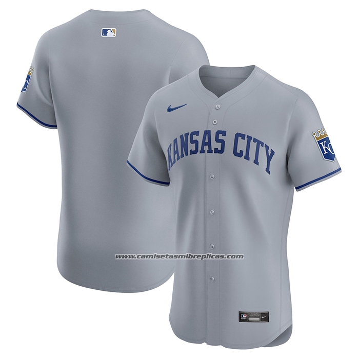 Camiseta Beisbol Hombre Kansas City Royals Road Vapor Premier Elite Patch Gris